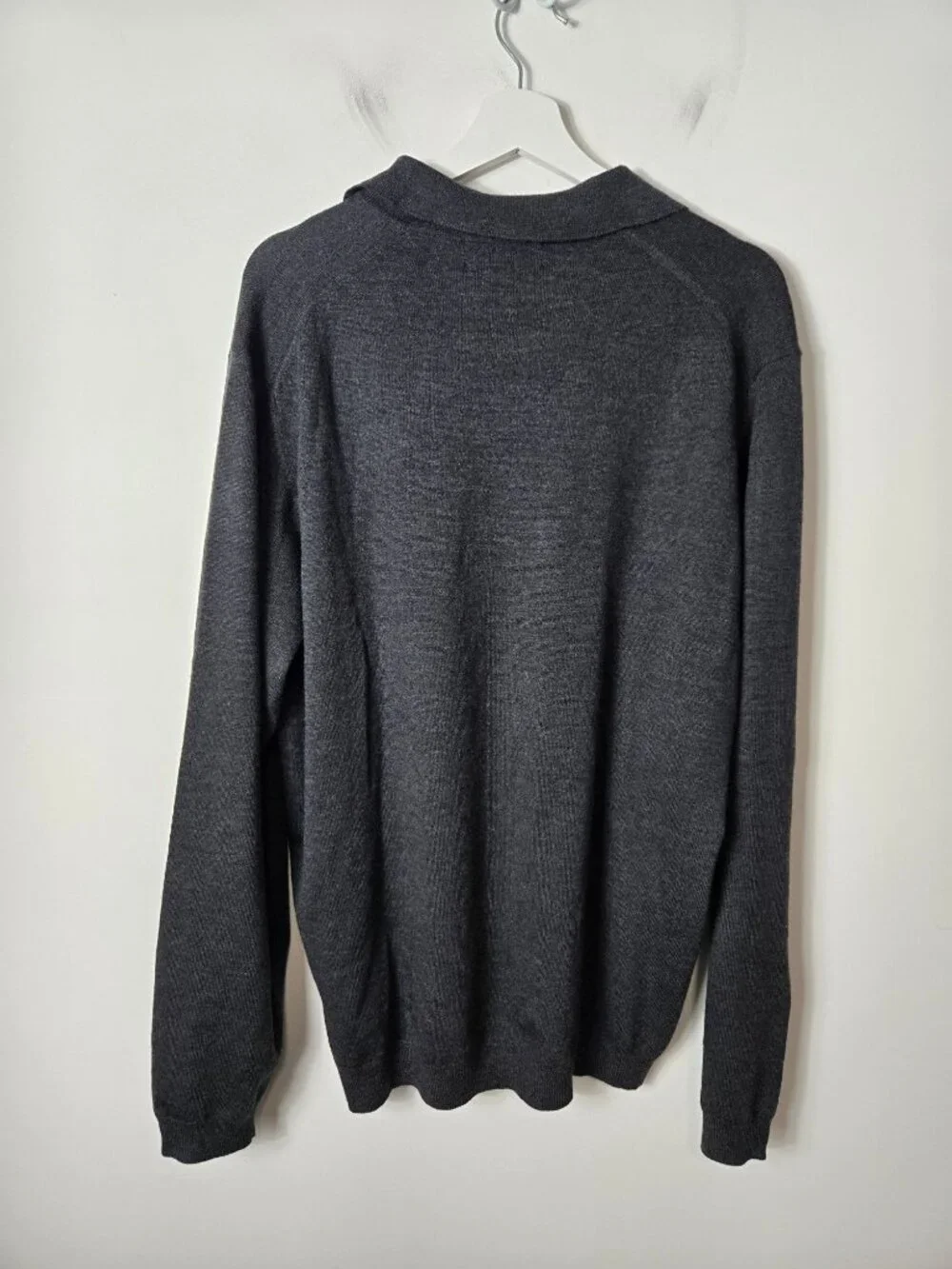 Brooks Brothers Men's 100% Merino Wool Long Sleeve Polo Sweater Size XL Gray